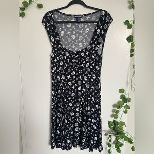 Hot Topic Black Nautical Skull Anchor Skater Dress Mall Goth Rockabilly Sz Large